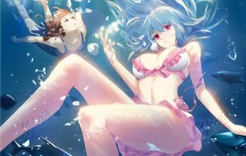 潜水泳装少女与猫